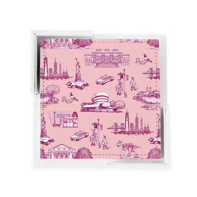 New York Toile Coaster Set Coaster Set Pink Magenta Katie Kime