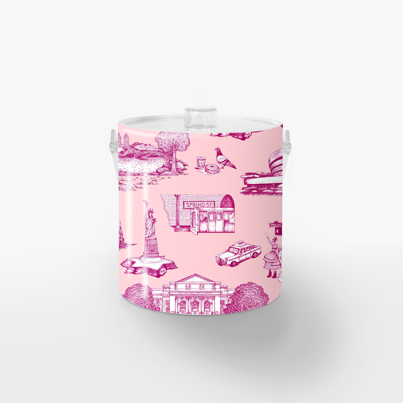 New York Toile Ice Bucket Ice Bucket Pink Magenta / Lucite Katie Kime