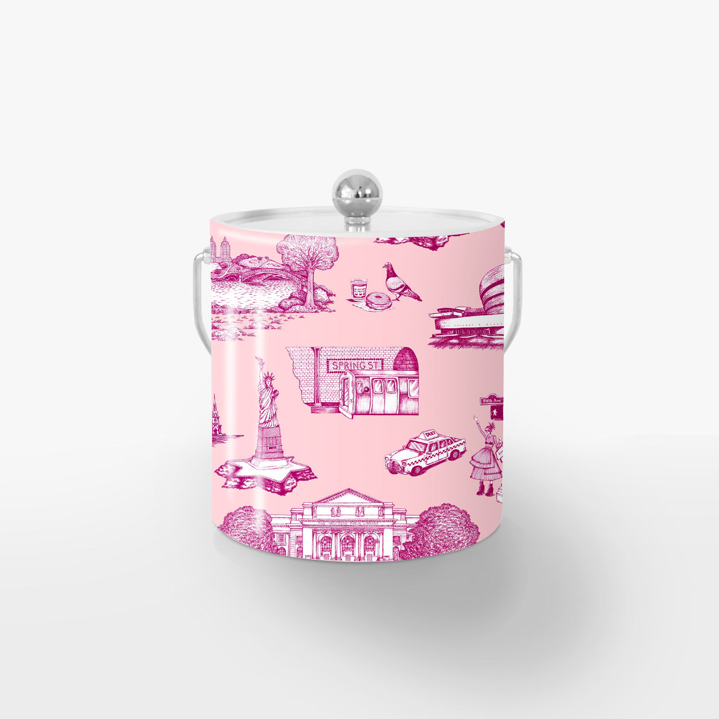 New York Toile Ice Bucket Ice Bucket Pink Magenta / Silver Katie Kime