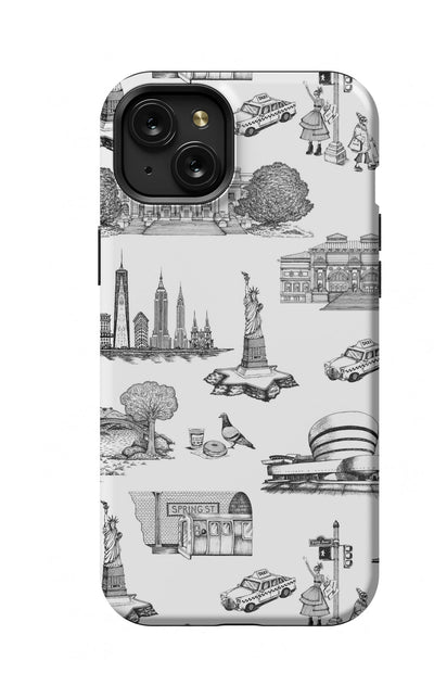 New York Toile iPhone Case Phone Case Black / iPhone 15 Plus / MagSafe Tough Katie Kime