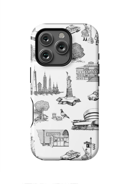 New York Toile iPhone Case Phone Case Black / iPhone 16 Pro / MagSafe Tough Katie Kime