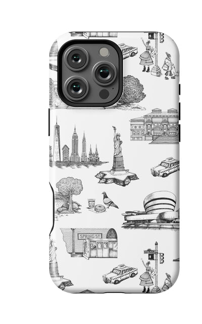 New York Toile iPhone Case Phone Case Black / iPhone 16 Pro Max / MagSafe Tough Katie Kime