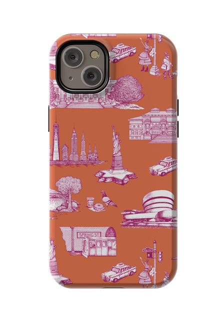 New York Toile iPhone Case Phone Case Orange Magenta / iPhone 14 Plus / MagSafe Tough Katie Kime