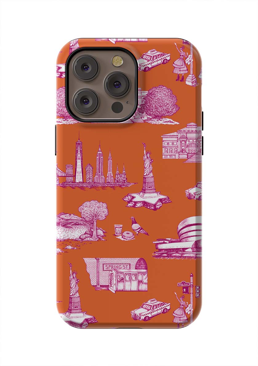 New York Toile iPhone Case Phone Case Orange Magenta / iPhone 14 Pro Max / Tough Katie Kime