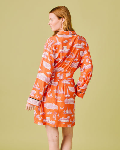 New York Toile Lounge Robe Robe Orange Magenta / One Size Fits Most Katie Kime