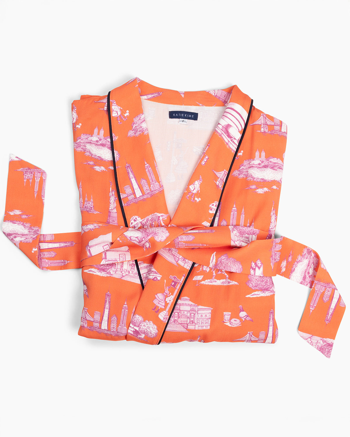 New York Toile Lounge Robe Robe Orange Magenta / One Size Fits Most Katie Kime