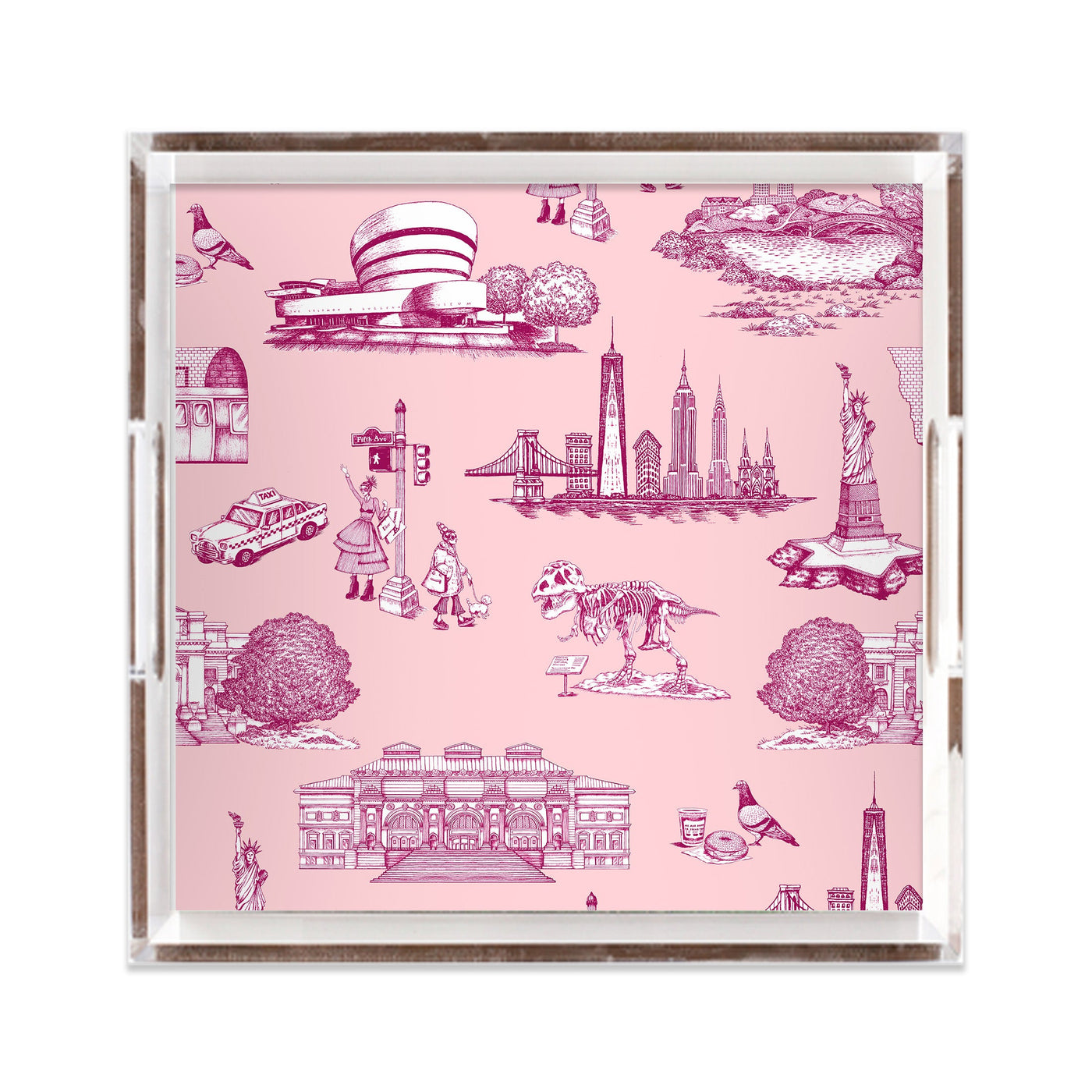 New York Toile Lucite Tray Lucite Trays Pink Magenta / 12x12 Katie Kime