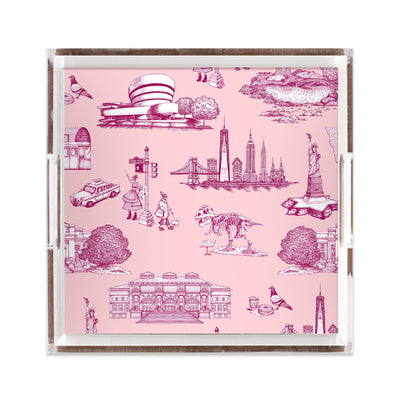 New York Toile Lucite Tray Lucite Trays Pink Magenta / 12x12 Katie Kime