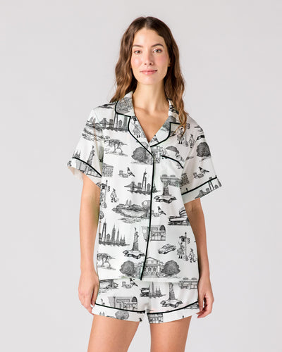 New York Toile Pajama Shorts Set Pajama Set Black / XXS Katie Kime