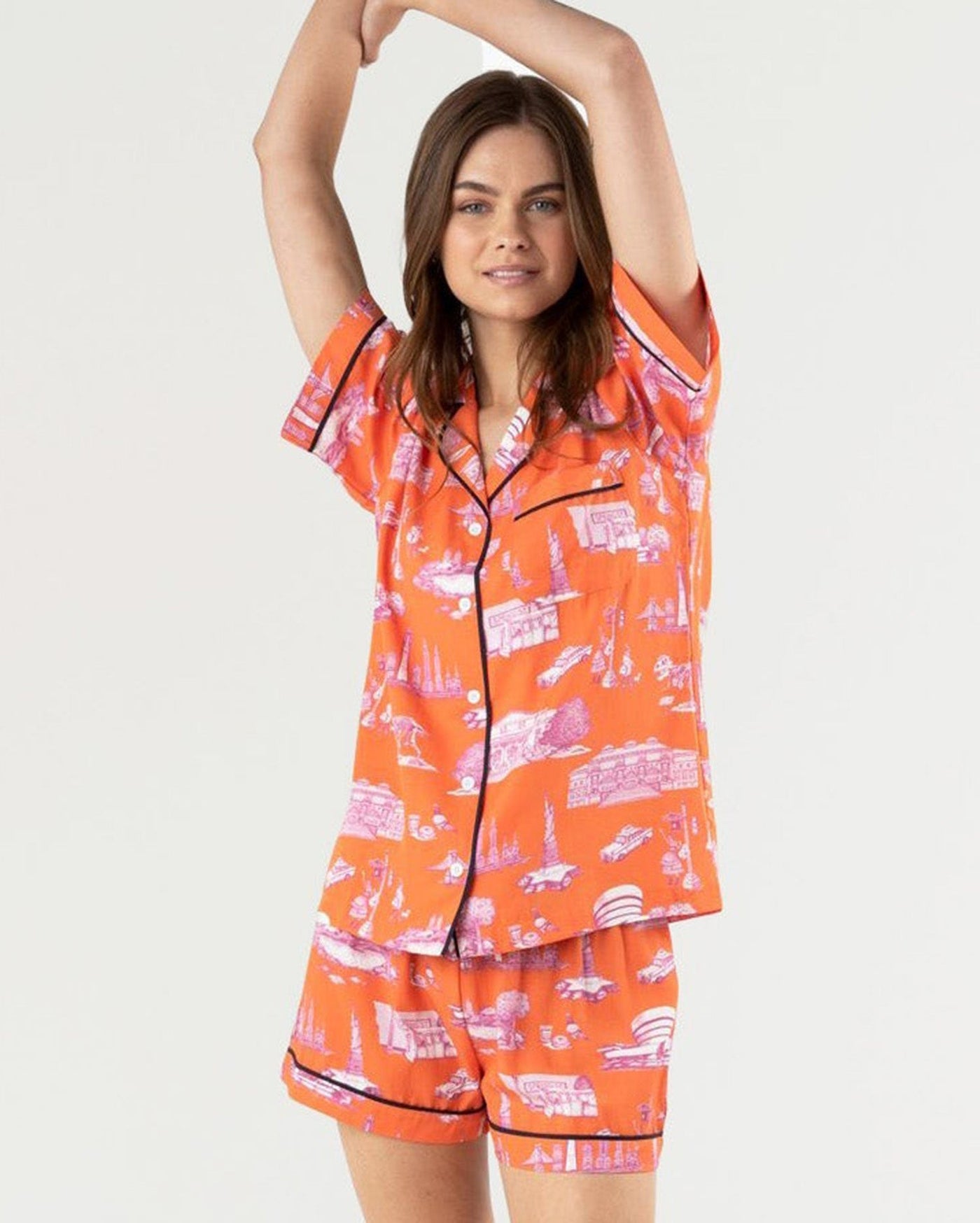 Pajama Set Orange / XXS New York Toile Pajama Shorts Set Katie Kime