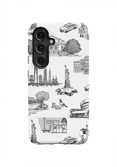 New York Toile Samsung Phone Case Phone Case Galaxy S24 / Tough / Black Katie Kime