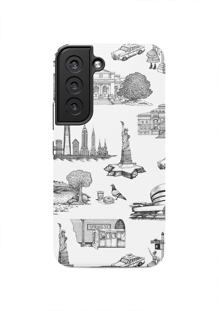 New York Toile Samsung Phone Case Phone Case Galaxy S22 / Tough / Black Katie Kime