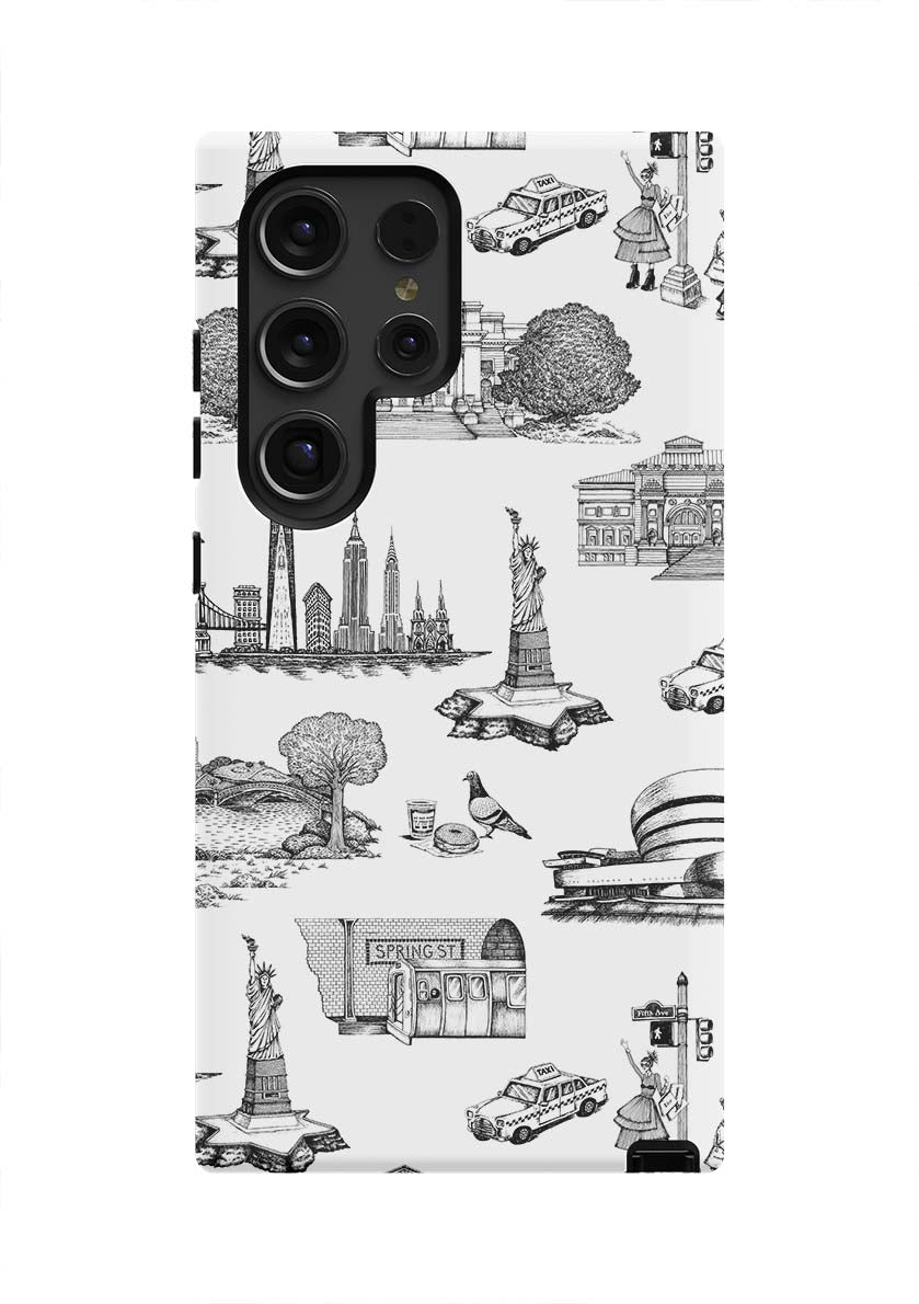 New York Toile Samsung Phone Case Phone Case Galaxy S24 Ultra / Tough / Black Katie Kime