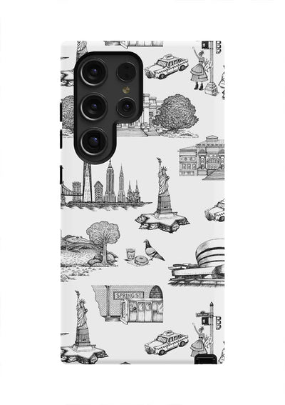 New York Toile Samsung Phone Case Phone Case Galaxy S24 Ultra / Tough / Black Katie Kime