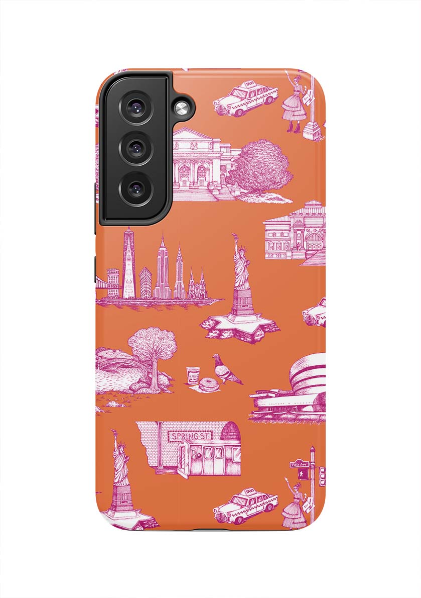 New York Toile Samsung Phone Case Phone Case Orange Magenta / Galaxy S22 Plus / Tough Katie Kime