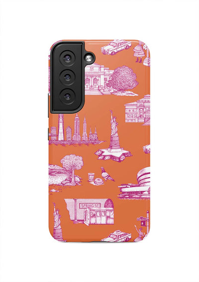 New York Toile Samsung Phone Case Phone Case Orange Magenta / Galaxy S22 / Tough Katie Kime