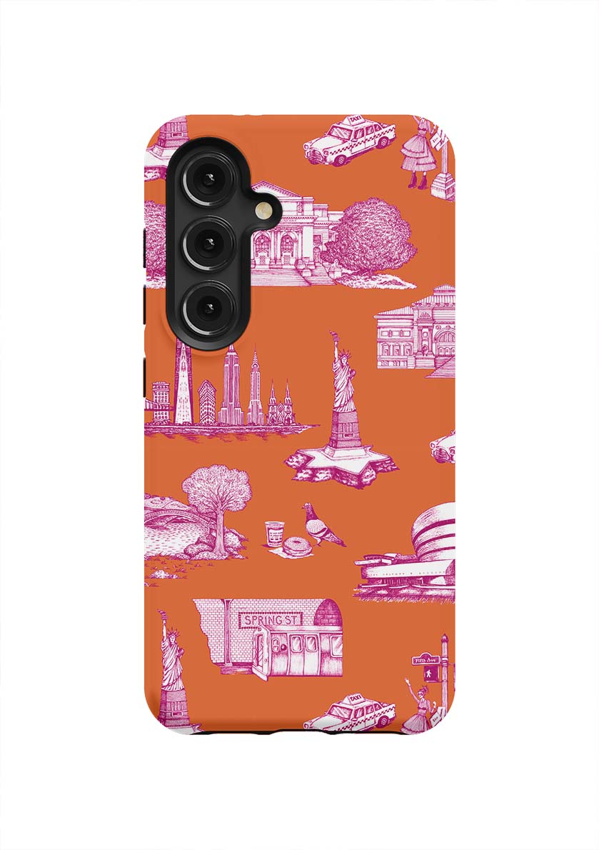 New York Toile Samsung Phone Case Phone Case Orange Magenta / Galaxy S22 Ultra / Tough Katie Kime