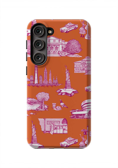 New York Toile Samsung Phone Case Phone Case Orange Magenta / Galaxy S23 Plus / Tough Katie Kime