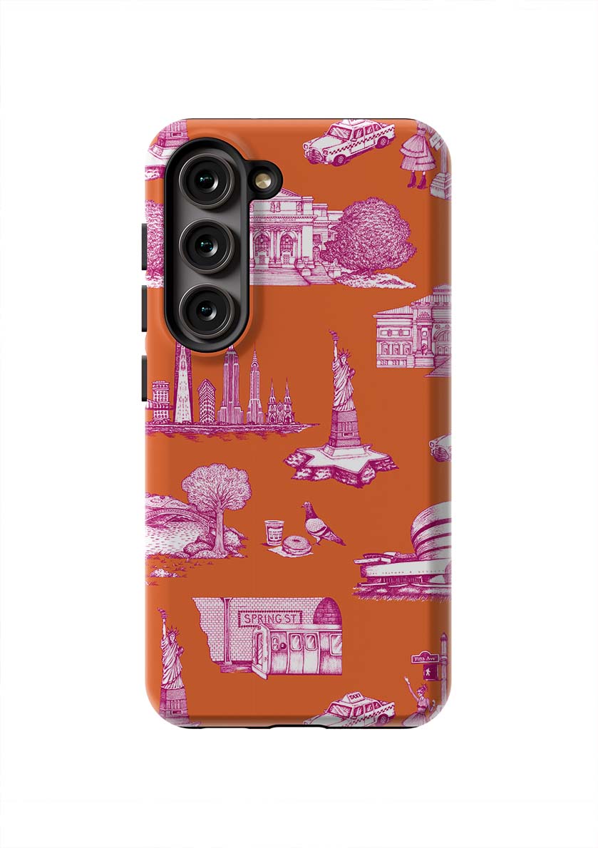 New York Toile Samsung Phone Case Phone Case Orange Magenta / Galaxy S23 / Tough Katie Kime