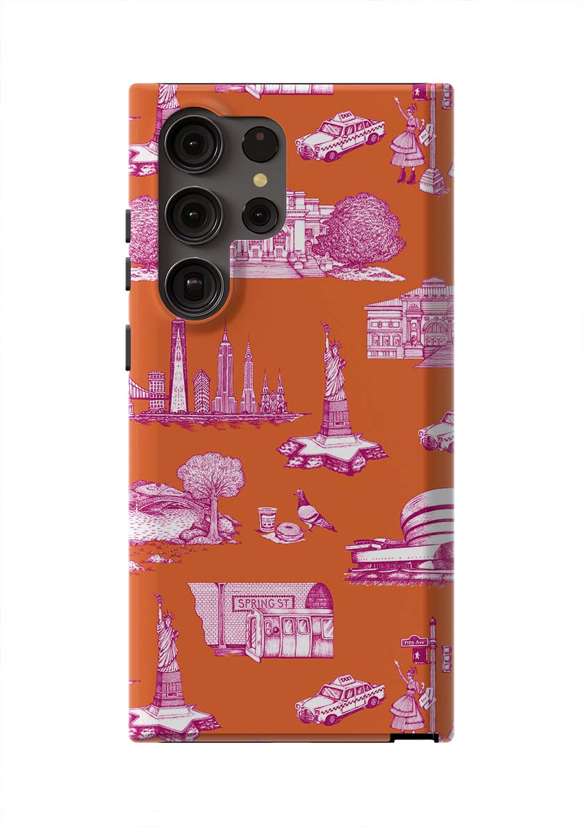 New York Toile Samsung Phone Case Phone Case Orange Magenta / Galaxy S23 Ultra / Tough Katie Kime