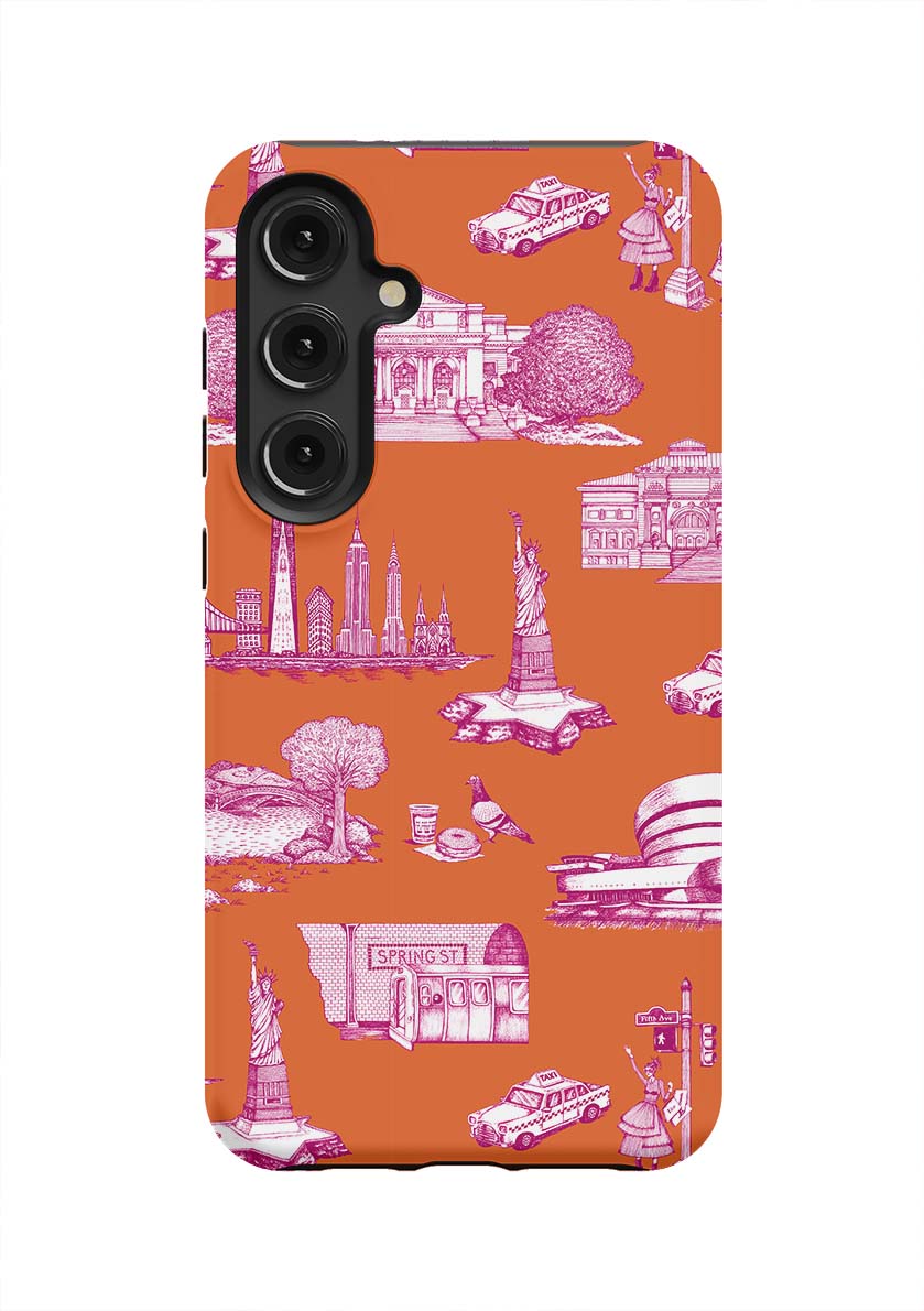 New York Toile Samsung Phone Case Phone Case Orange Magenta / Galaxy S24 Plus / Tough Katie Kime