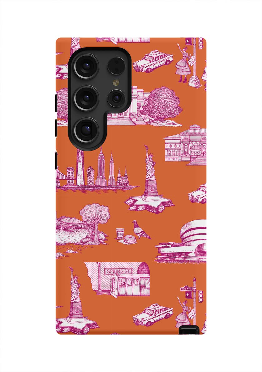New York Toile Samsung Phone Case Phone Case Orange Magenta / Galaxy S24 Ultra / Tough Katie Kime