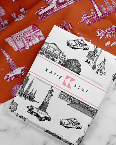 New York Toile Tea Towel Set Tea Towel Black Orange Katie Kime