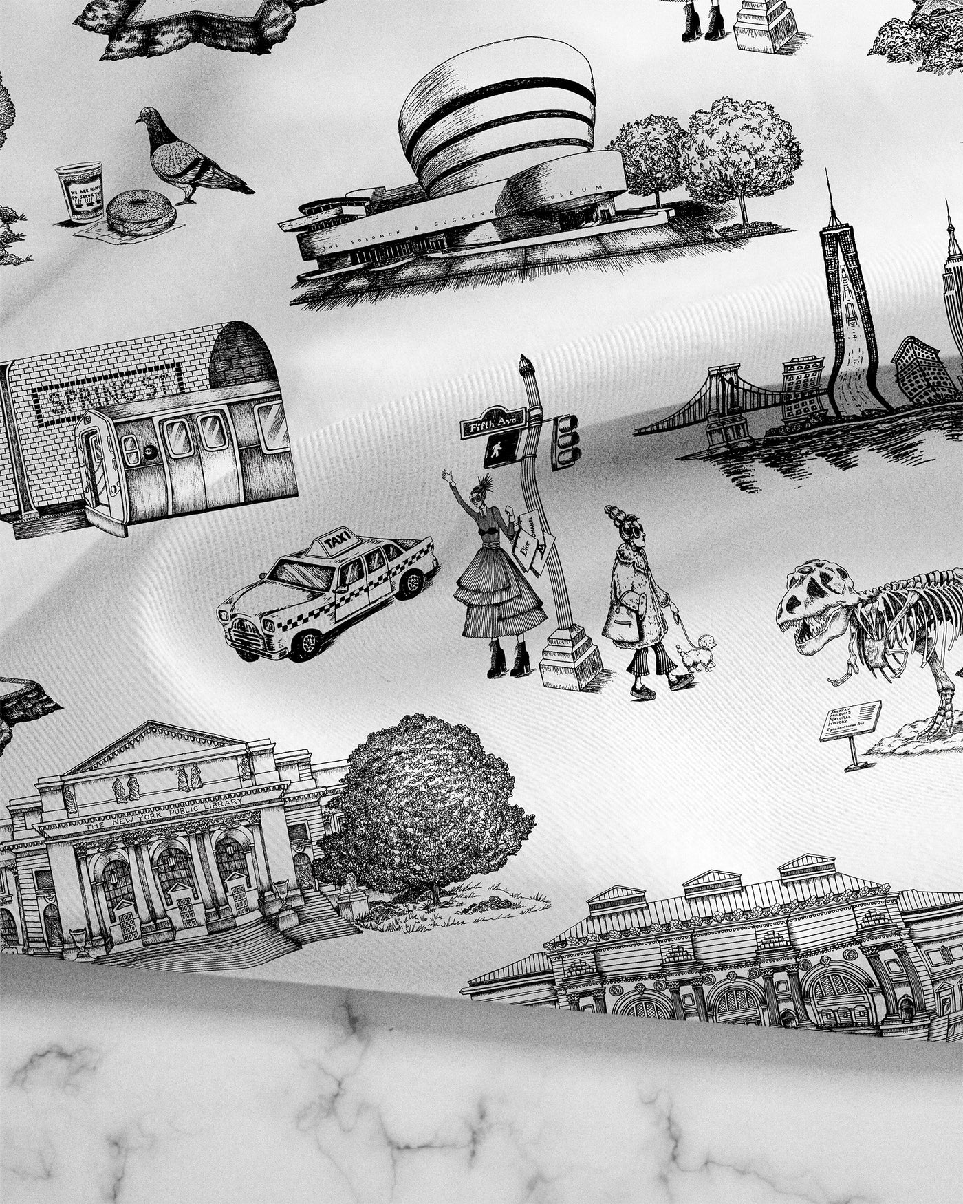New York Toile Tea Towel Set Tea Towel Black Orange Katie Kime