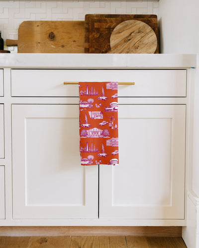 New York Toile Tea Towel Set Tea Towel Black Orange Katie Kime