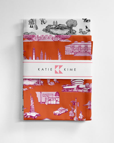 New York Toile Tea Towel Set Tea Towel Black Orange Katie Kime