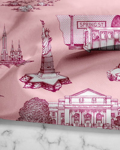 New York Toile Tea Towel Set Tea Towel Pink Magenta Katie Kime