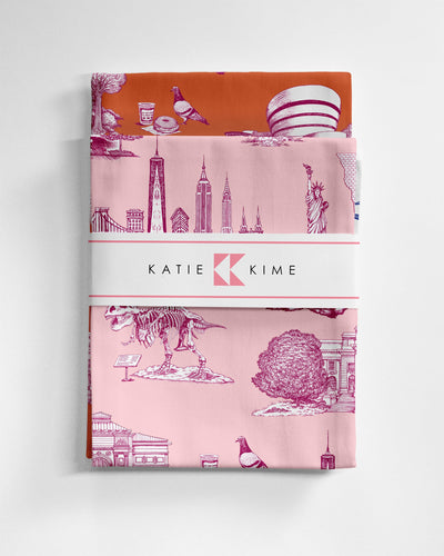 New York Toile Tea Towel Set Tea Towel Pink Magenta Katie Kime