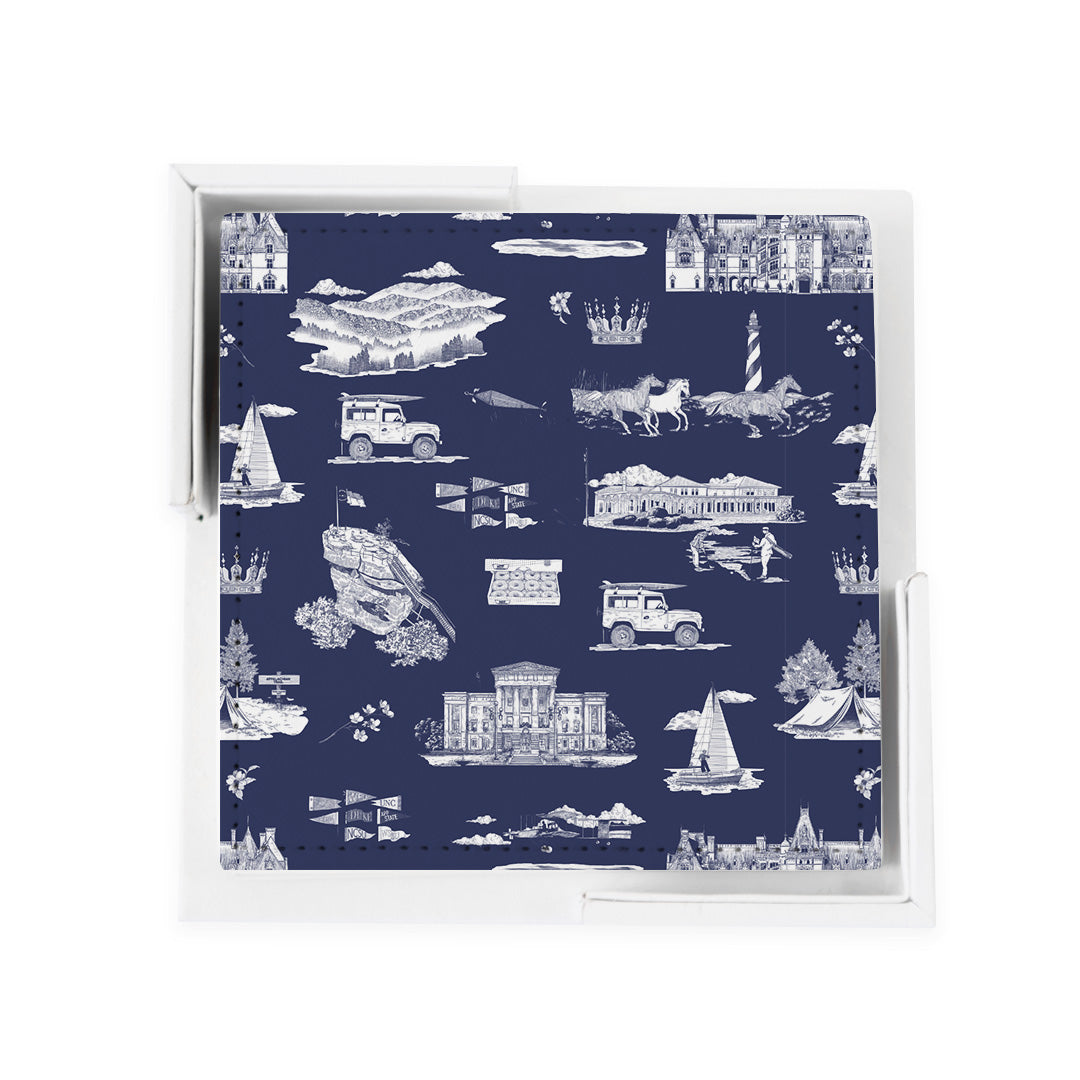 North Carolina Toile Coaster Set Coaster Set Navy White Katie Kime