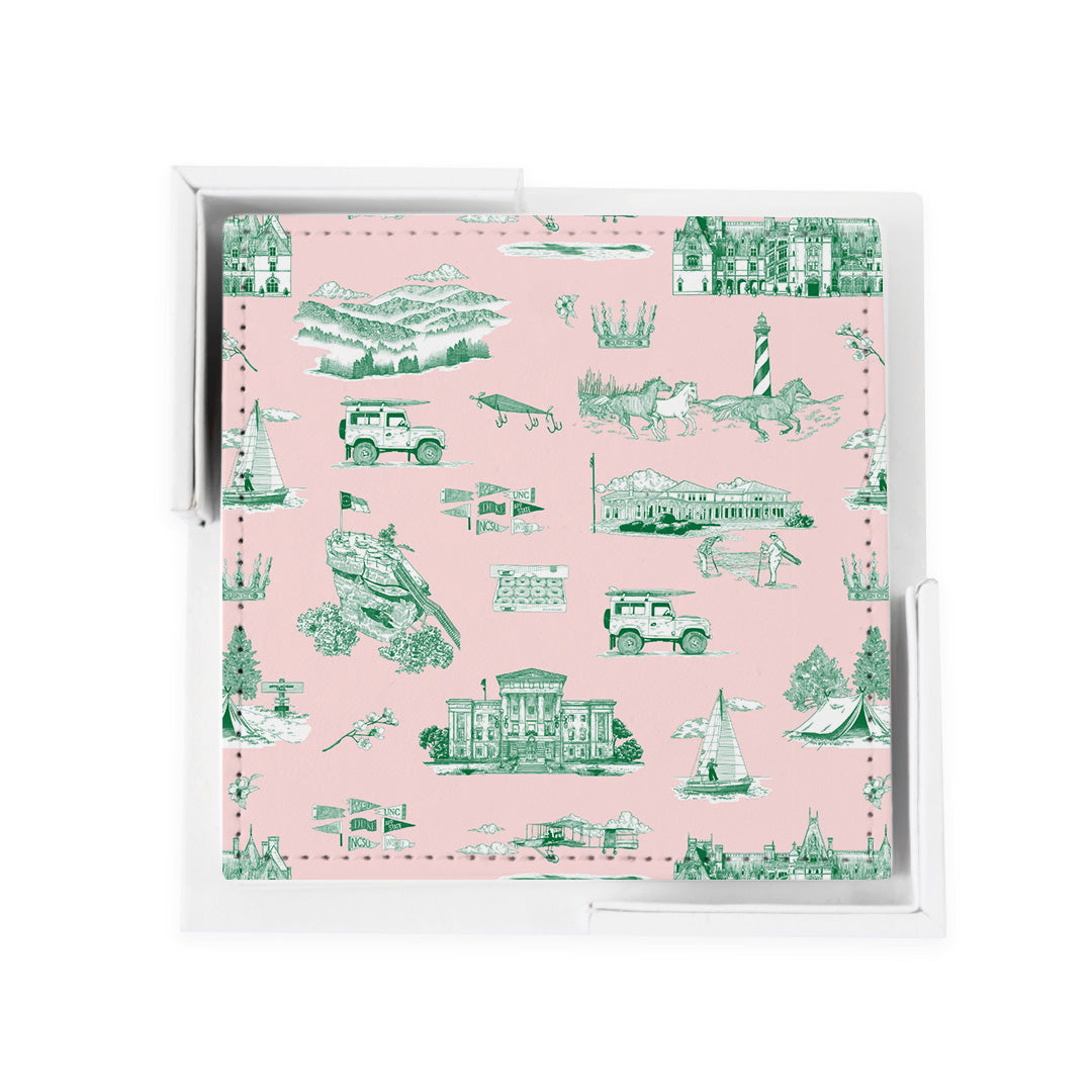 North Carolina Toile Coaster Set Coaster Set Pink Green Katie Kime