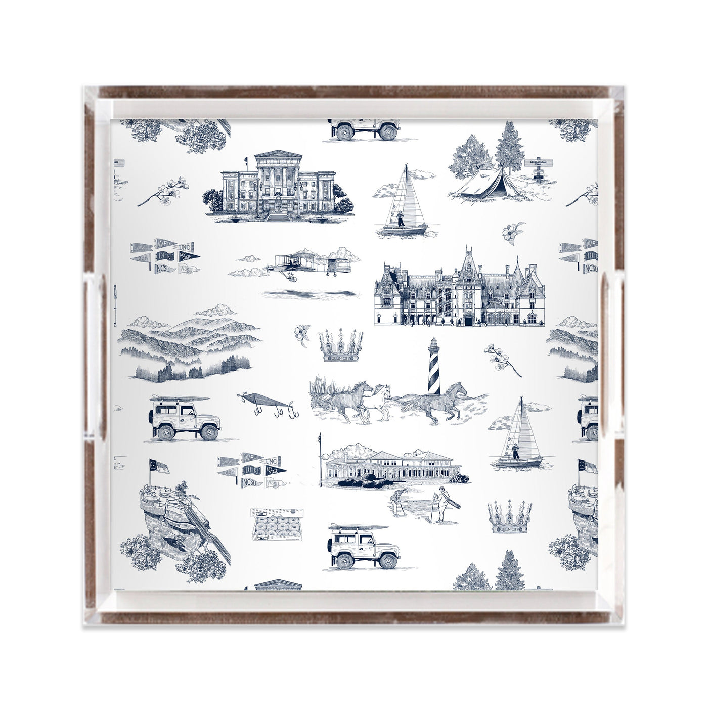 North Carolina Toile Lucite Tray Lucite Trays Navy / 12x12 Katie Kime