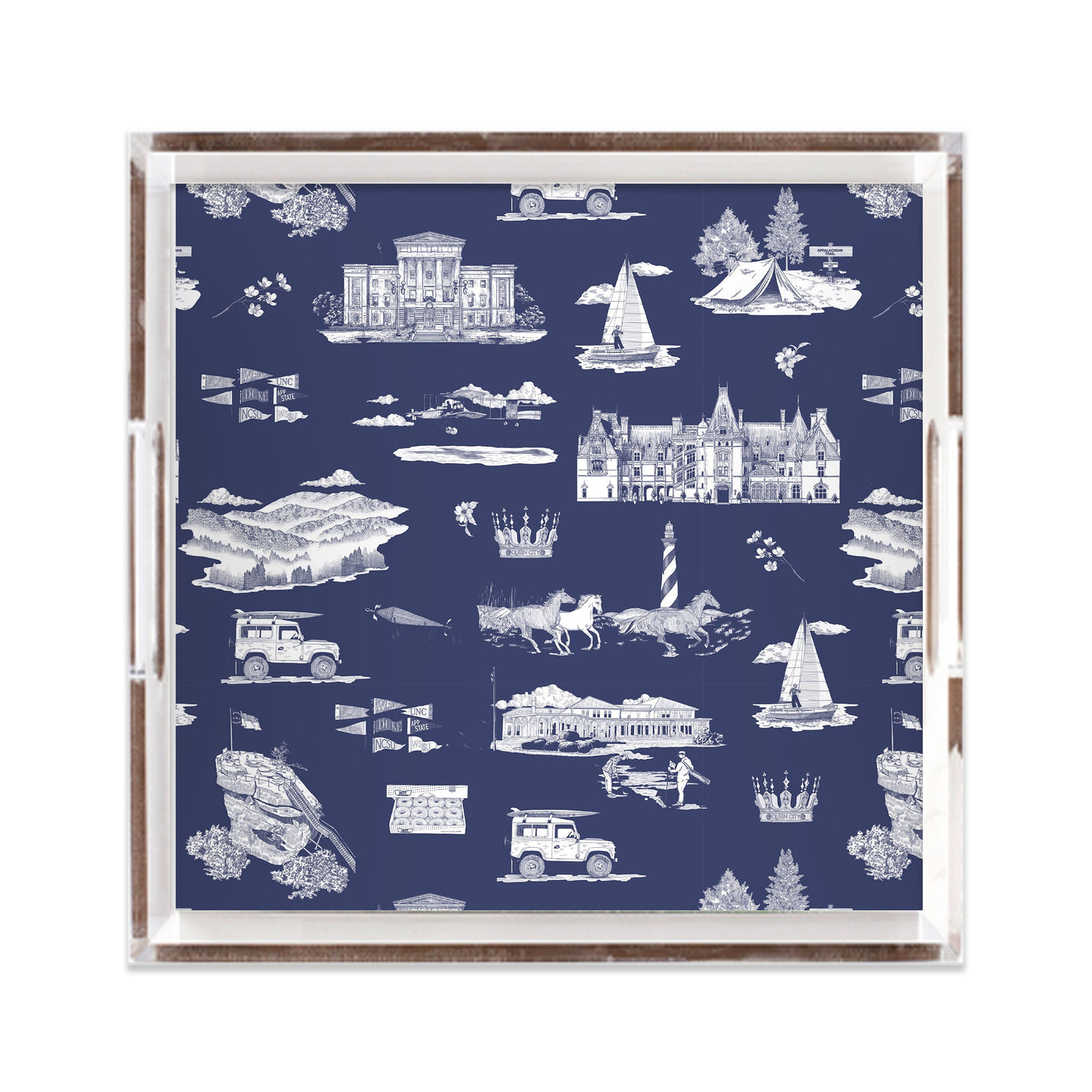 North Carolina Toile Lucite Tray Lucite Trays Navy White / 12x12 Katie Kime
