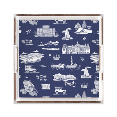 North Carolina Toile Lucite Tray Lucite Trays Navy White / 12x12 Katie Kime