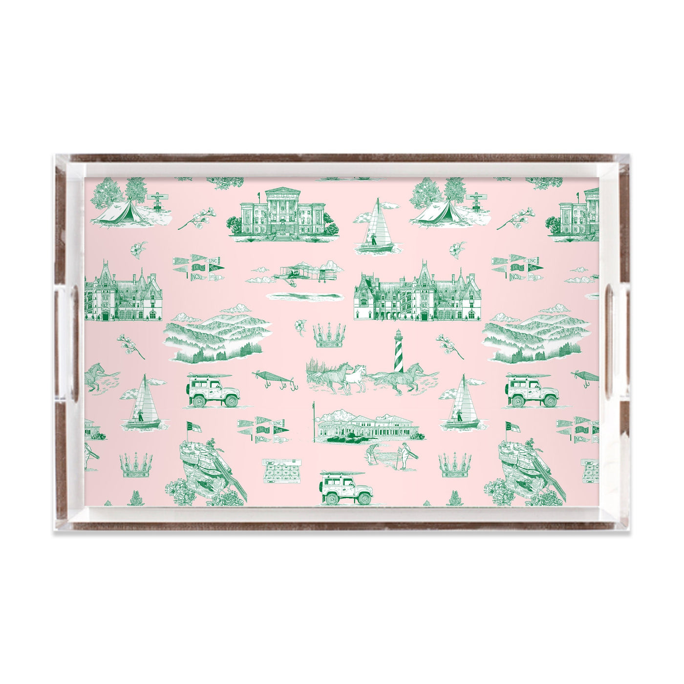 North Carolina Toile Lucite Tray Lucite Trays Pink Green / 11x17 Katie Kime