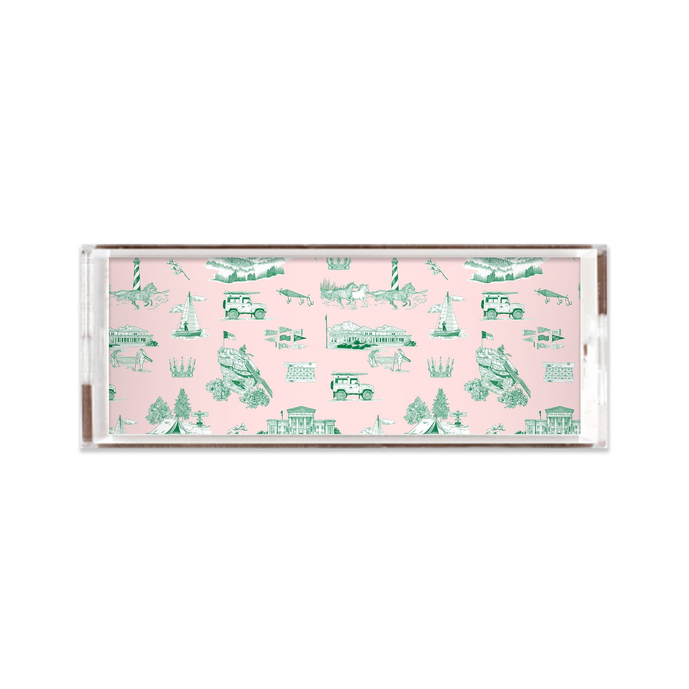 North Carolina Toile Lucite Tray Lucite Trays Pink Green / 11x4 Katie Kime