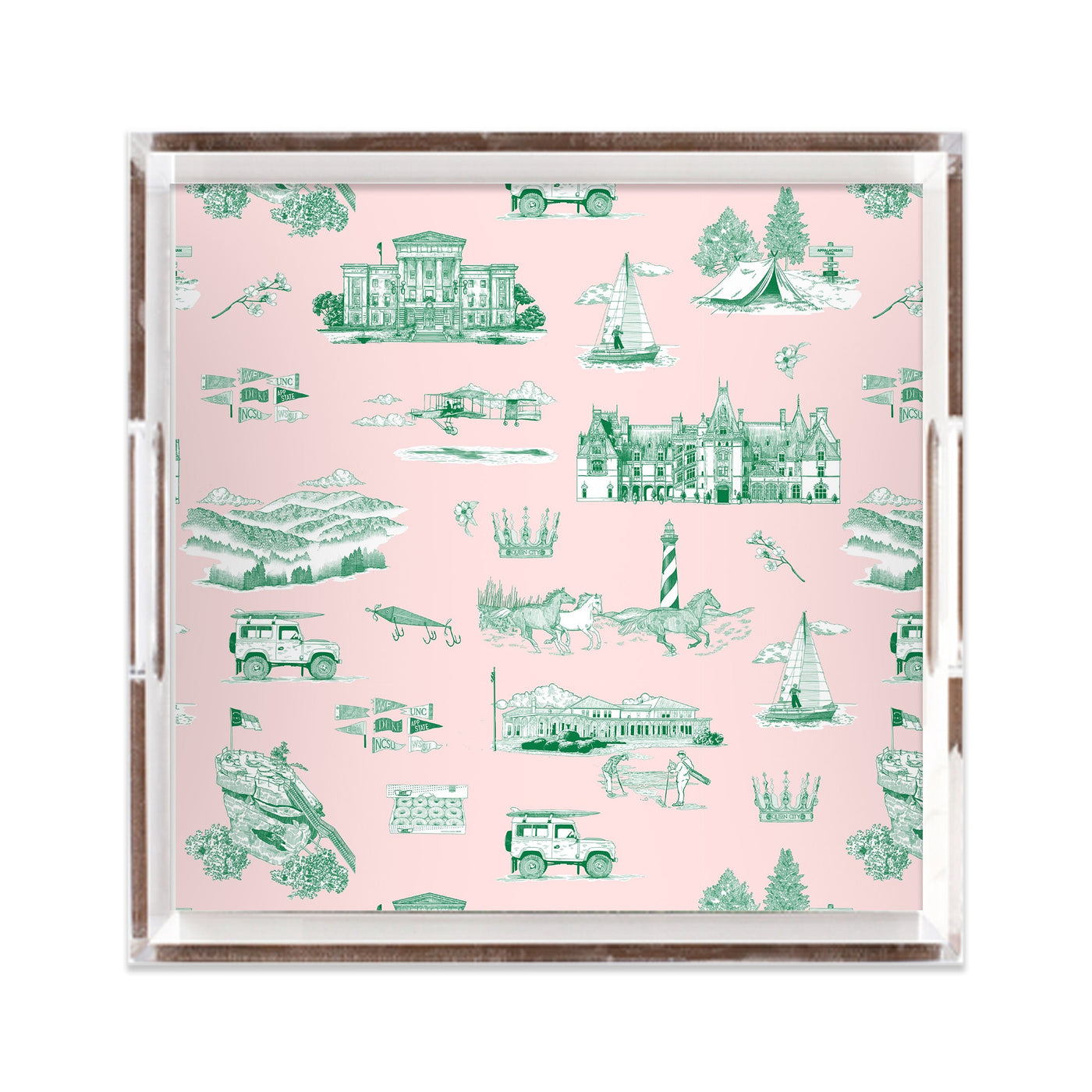 North Carolina Toile Lucite Tray Lucite Trays Pink Green / 12x12 Katie Kime