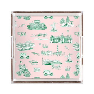 North Carolina Toile Lucite Tray Lucite Trays Pink Green / 12x12 Katie Kime
