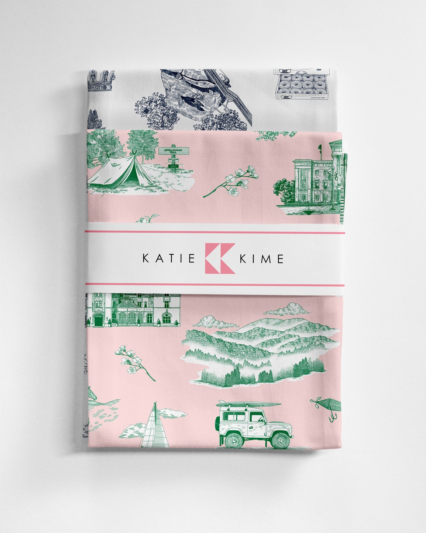 North Carolina Toile Tea Towel Set Tea Towel Pink Navy Katie Kime