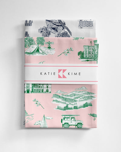 North Carolina Toile Tea Towel Set Tea Towel Pink Navy Katie Kime