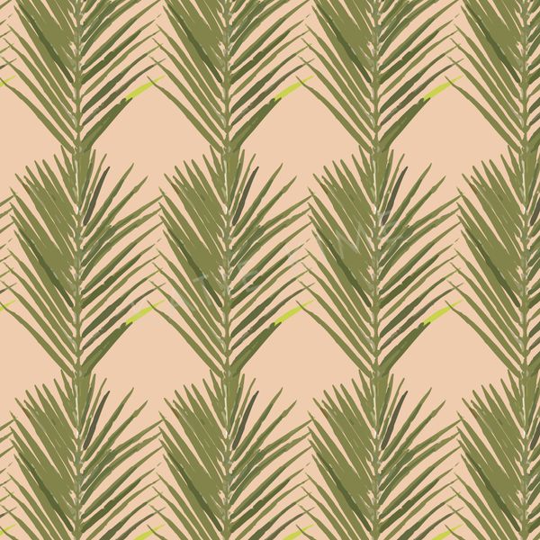 Palms Traditional Wallpaper Wallpaper Coral / Double Roll Katie Kime