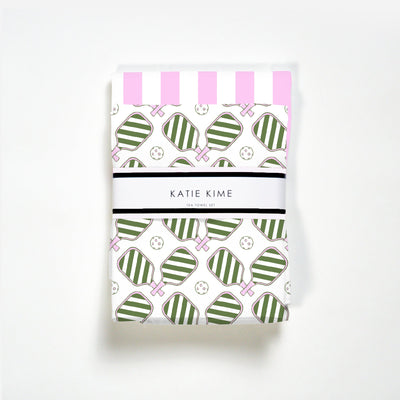 Pickleball Tea Towel Set Tea Towel Green Pink Katie Kime