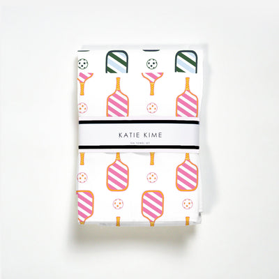 Pickleball Tea Towel Set Tea Towel Pink Green Katie Kime