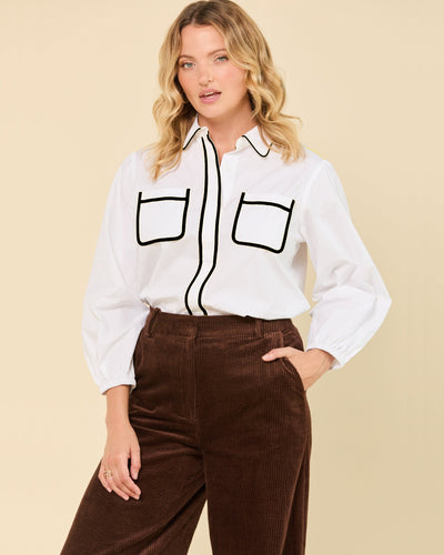 Quinn Top with Black Piping Top Katie Kime