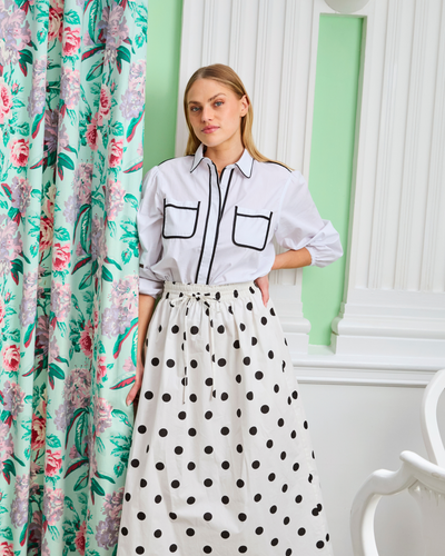 Quinn Top with Black Piping Top Katie Kime