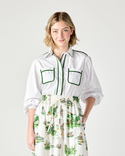 Quinn Top with Green Piping Top Katie Kime
