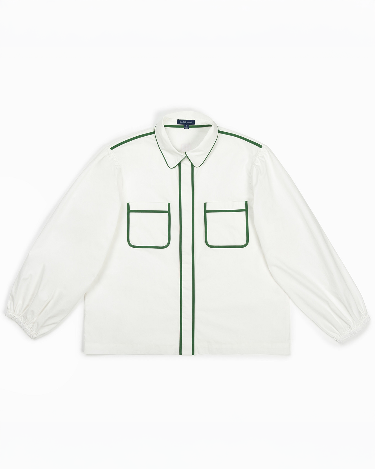 Quinn Top with Green Piping Top Katie Kime